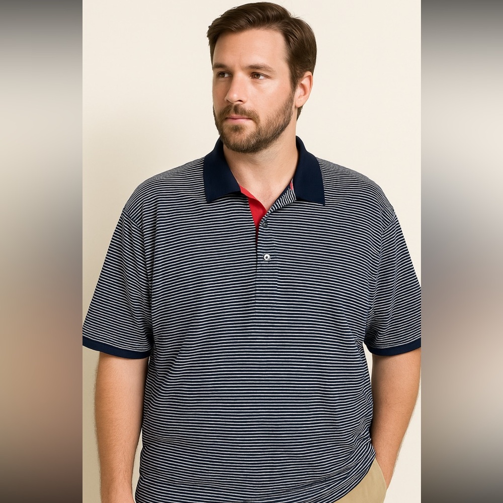 Fairway & Greene XXL Golf Polo Shirt Navy White Stripe Mercerized Cotton